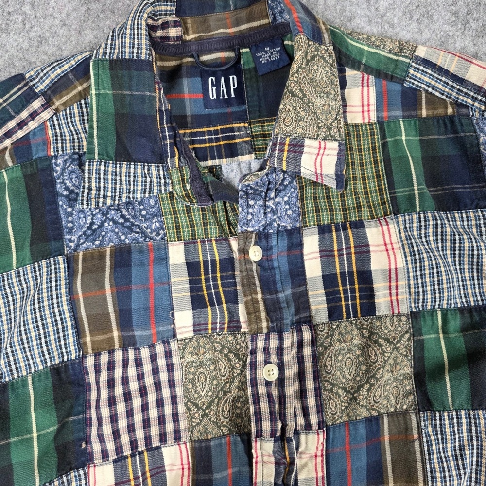 Vintage Gap Patchwork Plaid Shirt Button Quilted … - image 2
